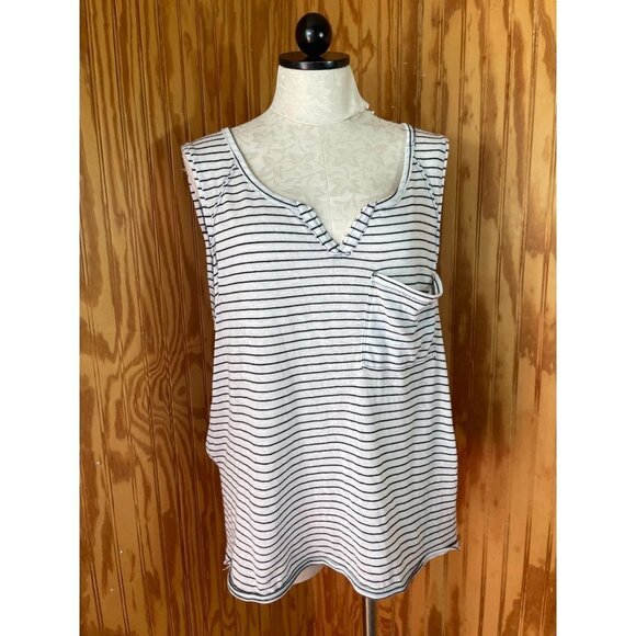 We The Free People Tank Top Pullover Pocket Front Striped Black/White Sz S - Picture 1 of 7